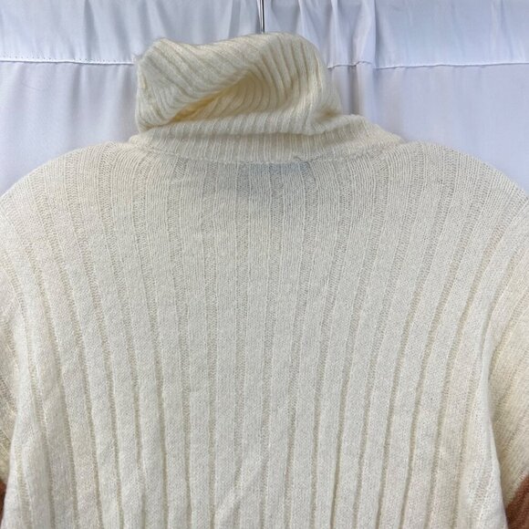 Doe & Rae Womens Turtleneck Sweater Cream/Brown Ribbed Size Small Long Sleeve - Picture 5 of 8